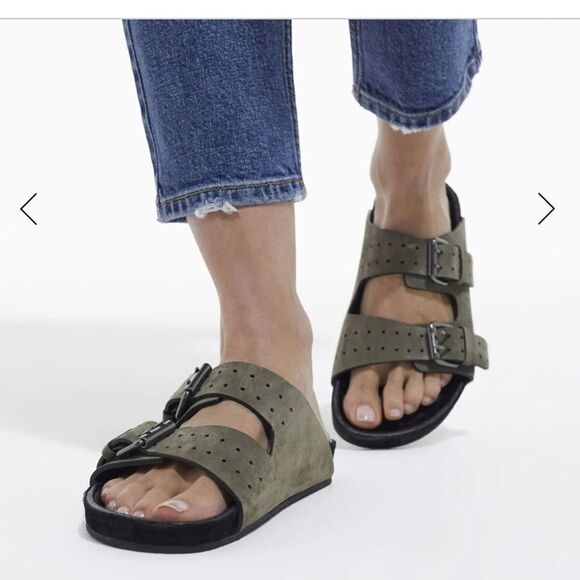 Kooples suede leather khaki slide sandal NIB Size 40 - Picture 8 of 14